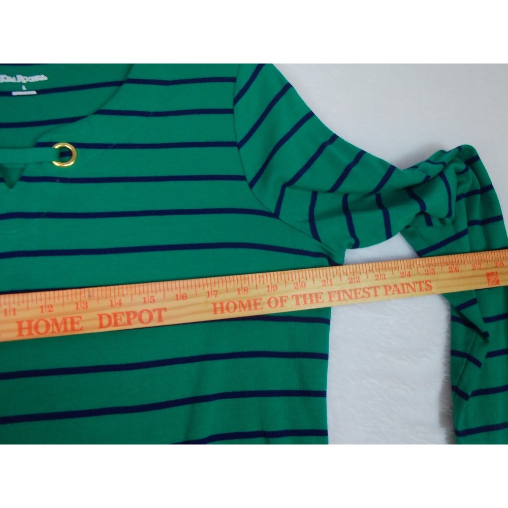 Kim Rogers Women's Long Sleeve Top Green Navy Stripes Nautical‎ Coastal - Picture 4 of 6